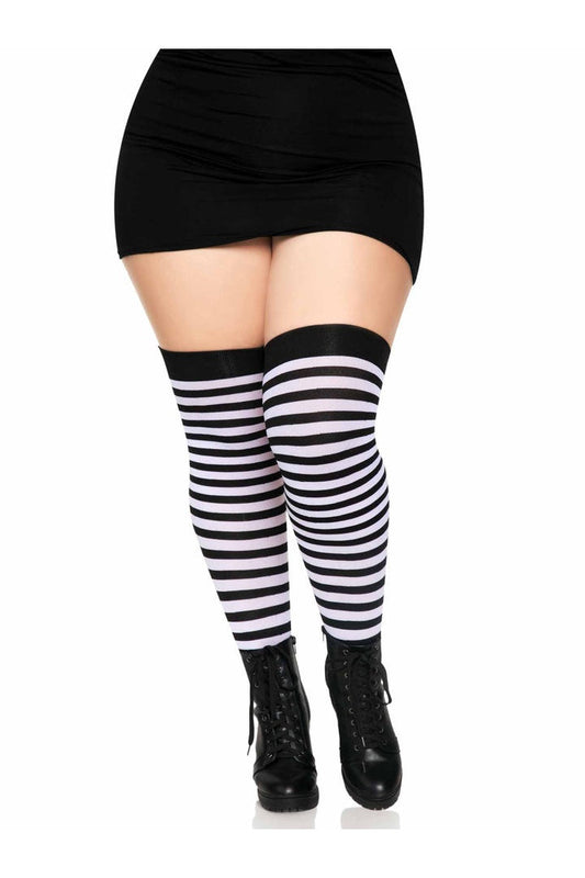 Leg Avenue Cari Plus Striped Stockings Black/White in 1X/2X 2