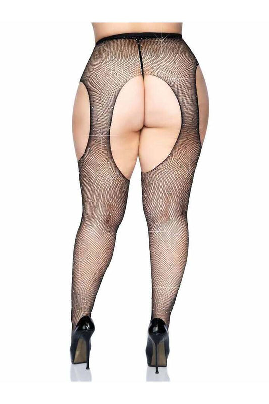 Leg Avenue Casey Plus Rhinestone Fishnet Pantyhose in 1X/2X 1