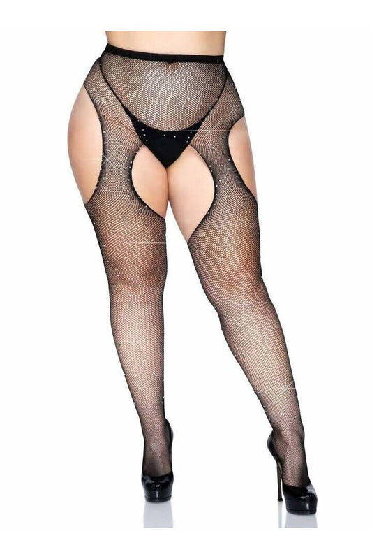 Leg Avenue Casey Plus Rhinestone Fishnet Pantyhose in 1X/2X