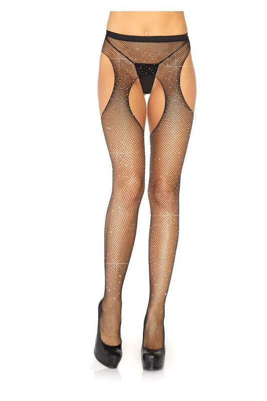 Leg Avenue Casey Rhinestone Fishnet Suspender Pantyhose in One Size
