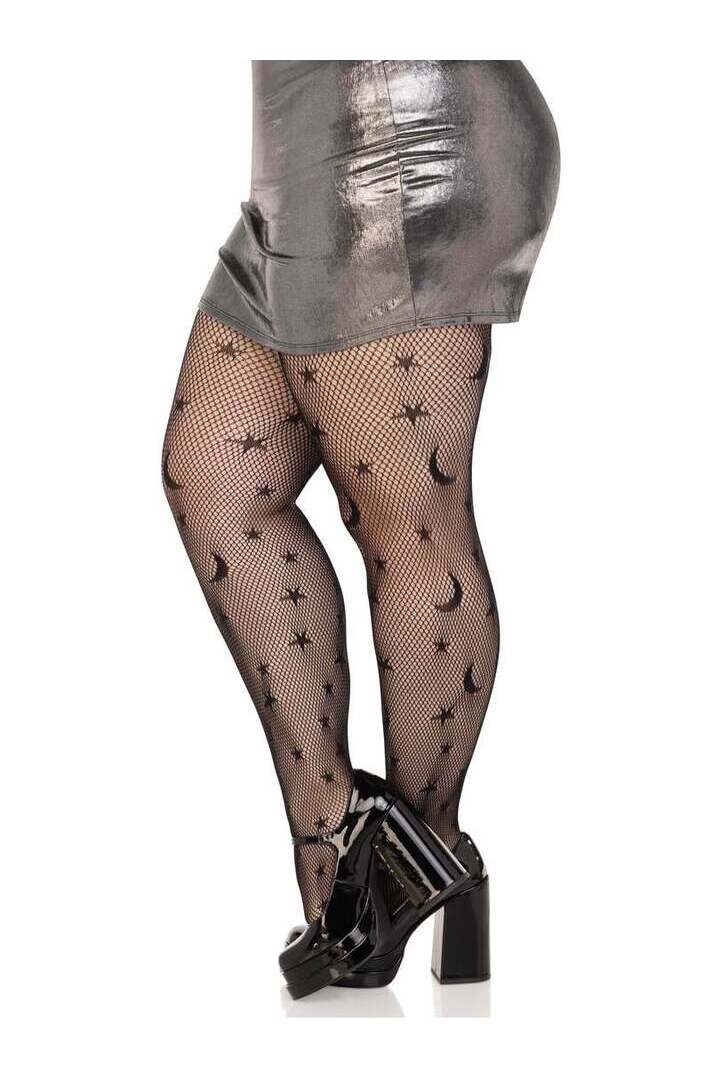 Leg Avenue Celestial Plus Fishnet Tights Black in 1X/2X 2