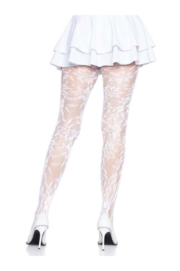 Leg Avenue Chantilly Floral Lace Tights in One Size 7