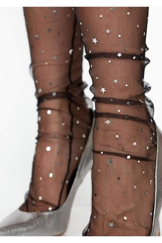 Leg Avenue Charli Stars and Moons Socks Black in One Size 1