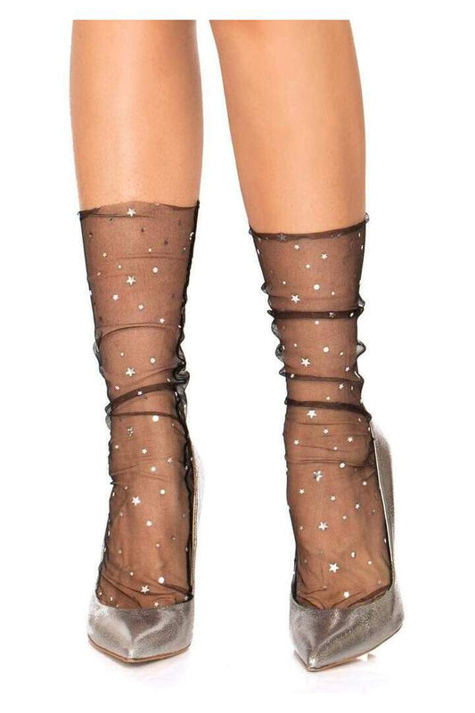 Leg Avenue Charli Stars and Moons Socks Black in One Size