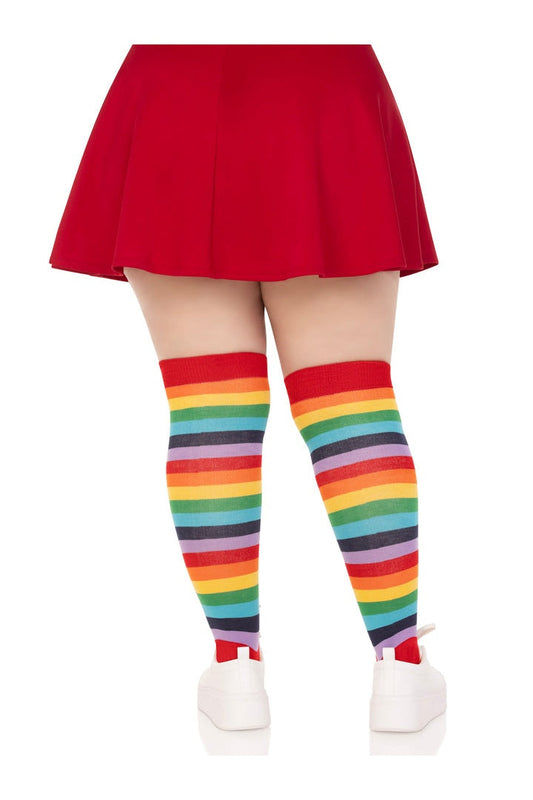 Leg Avenue Cherry Plus Rainbow Thigh High Socks Multicolor in 1X/2X