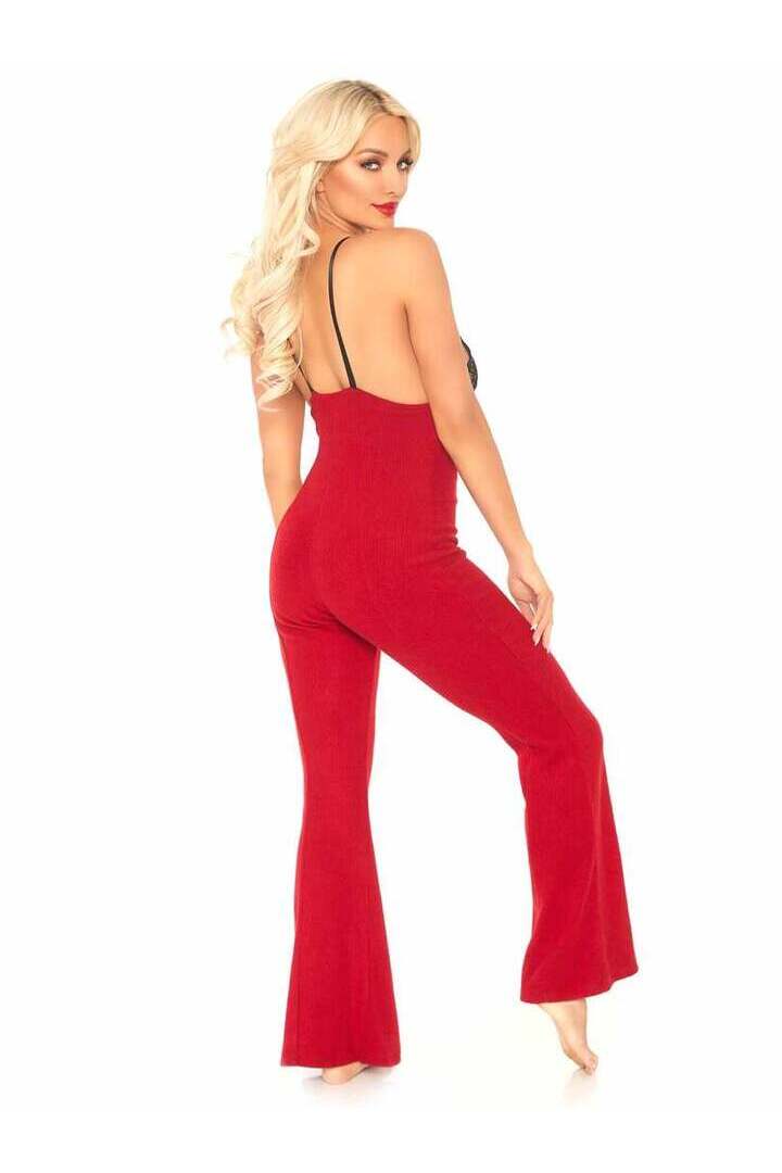 Leg Avenue Chill Vibes Ribbed Onesie in Red/Black 4