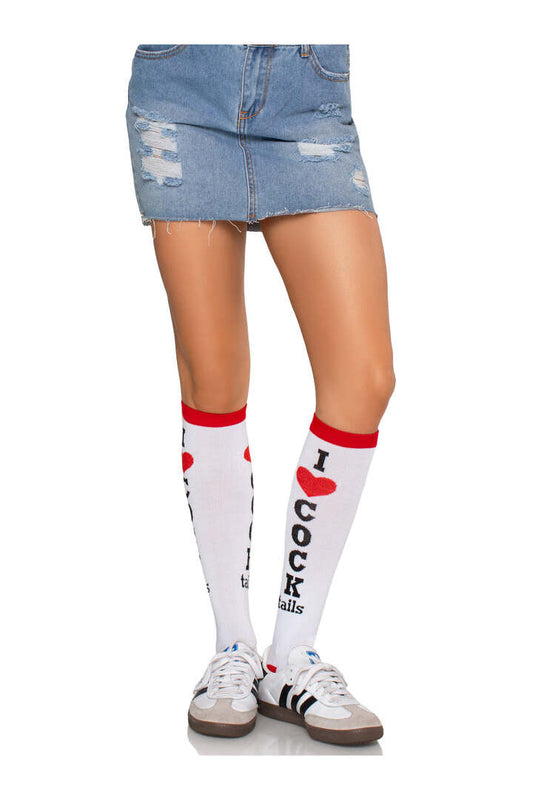 Leg Avenue Cocktails Knee High Socks White/Red in One Size