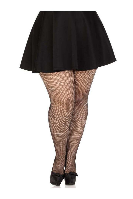 Leg Avenue Colby Plus Rhinestone Fishnet Tights in 1X/2X