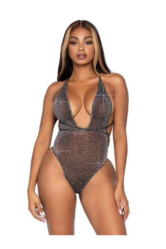 Leg Avenue Convertible Plunging Rhinestone Teddy Black/Silver in One Size 1