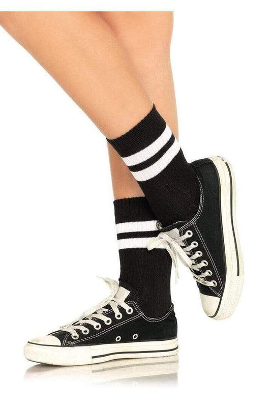 Leg Avenue Corrie Athletic Striped Ankle Socks Black/White in One Size