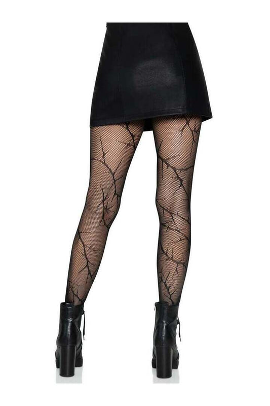 Leg Avenue Cracked Fishnet Tights Black in One Size 1