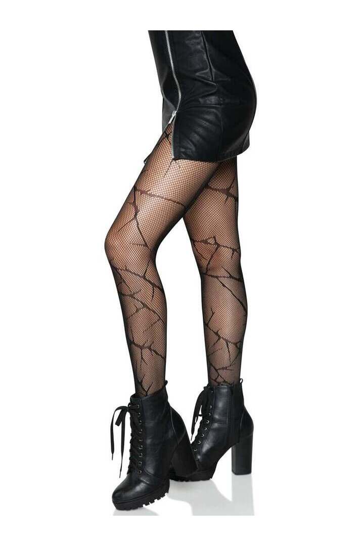 Leg Avenue Cracked Fishnet Tights Black in One Size 2