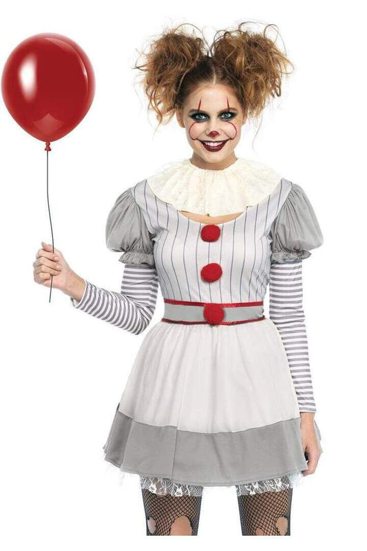 Leg Avenue Creepy Clown Costume in Grey/Red