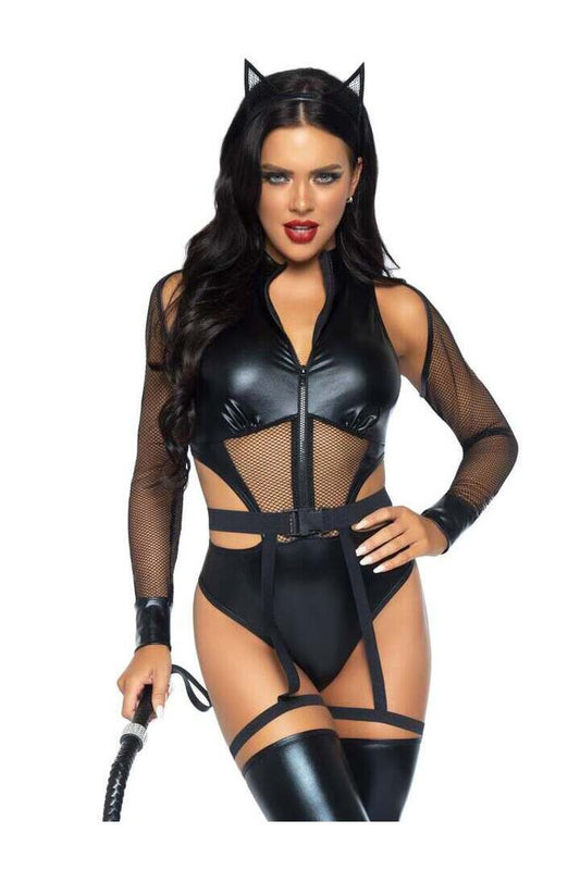 Leg Avenue Criminal Kitty Bodysuit Costume in Black
