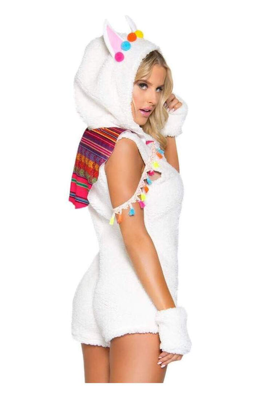 Leg Avenue Cuddly Llama Costume With Hood in White 1