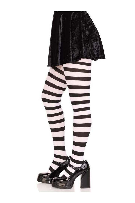 Leg Avenue Darby Striped Opaque Tights Black/White in One Size 1