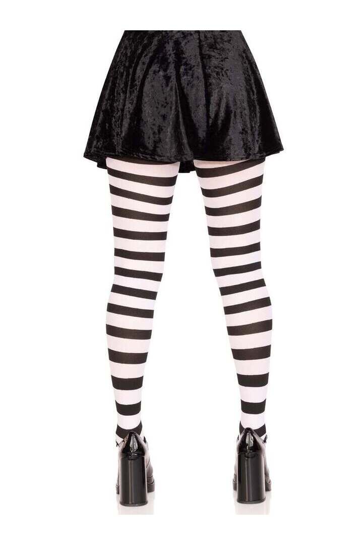 Leg Avenue Darby Striped Opaque Tights Black/White in One Size 2