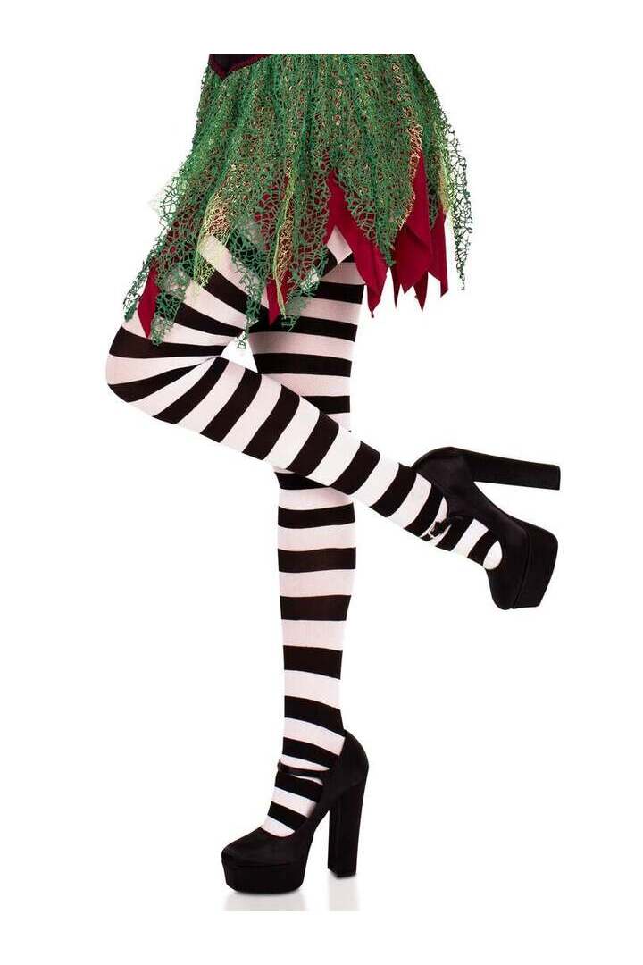 Leg Avenue Darby Striped Opaque Tights Black/White in One Size 3