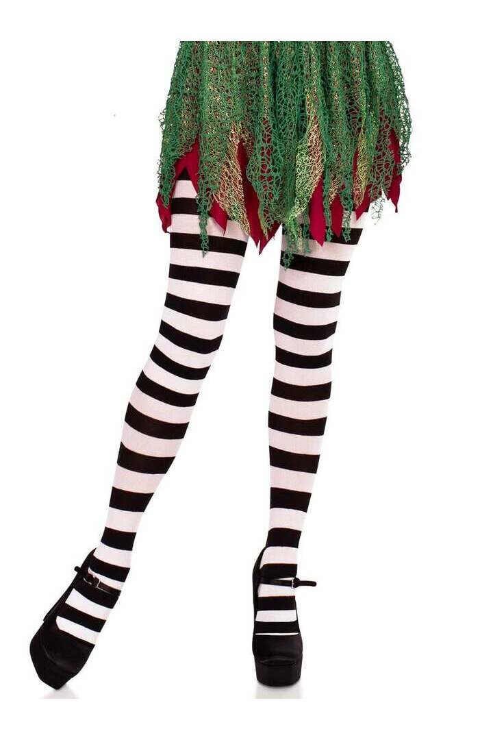 Leg Avenue Darby Striped Opaque Tights Black/White in One Size 4