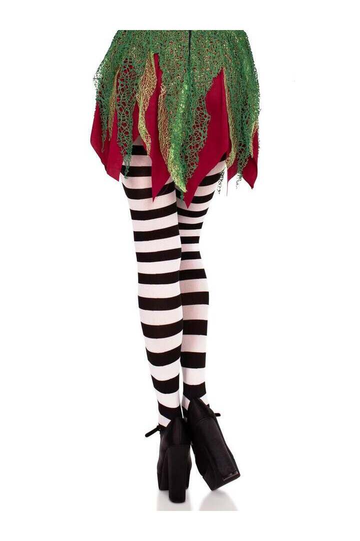 Leg Avenue Darby Striped Opaque Tights Black/White in One Size 6