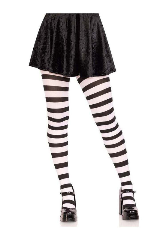 Leg Avenue Darby Striped Opaque Tights Black/White in One Size