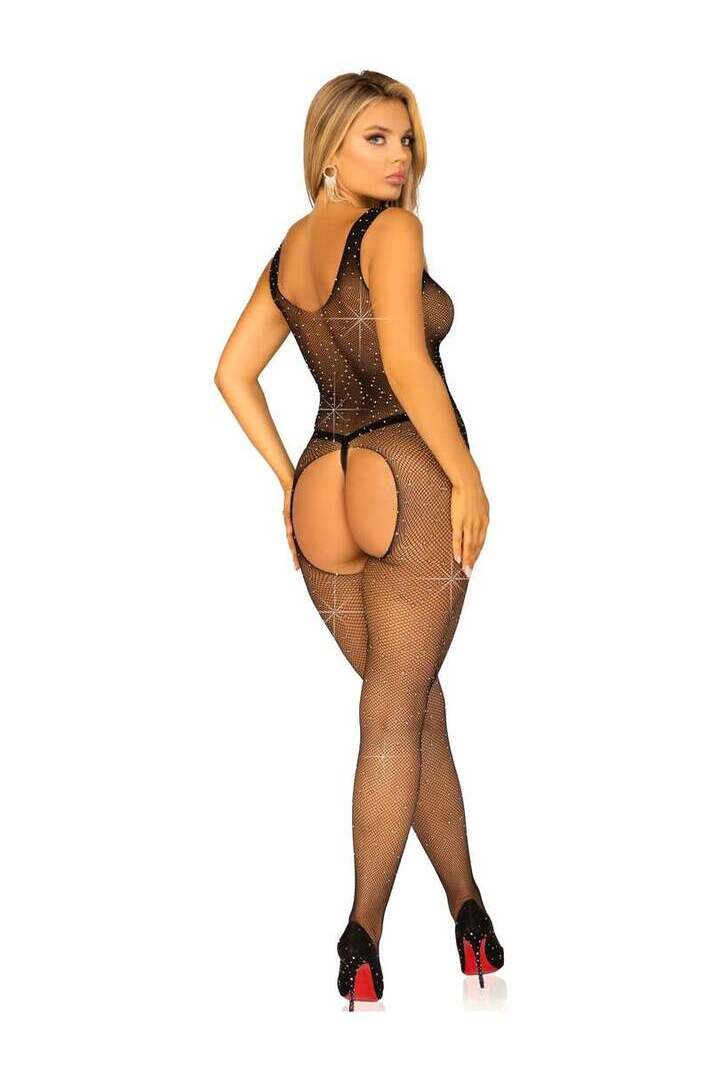Leg Avenue Dare Me Rhinestone Bodystocking Black in One Size 5