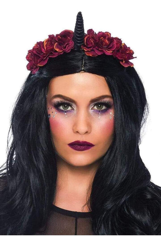 Leg Avenue Dark Velvet Unicorn Flower Costume Headband Black/Burgundy in One Size