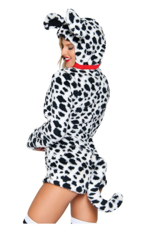 Leg Avenue Darling Dalmatian Ultra Soft Romper With Hood in Black/White 1