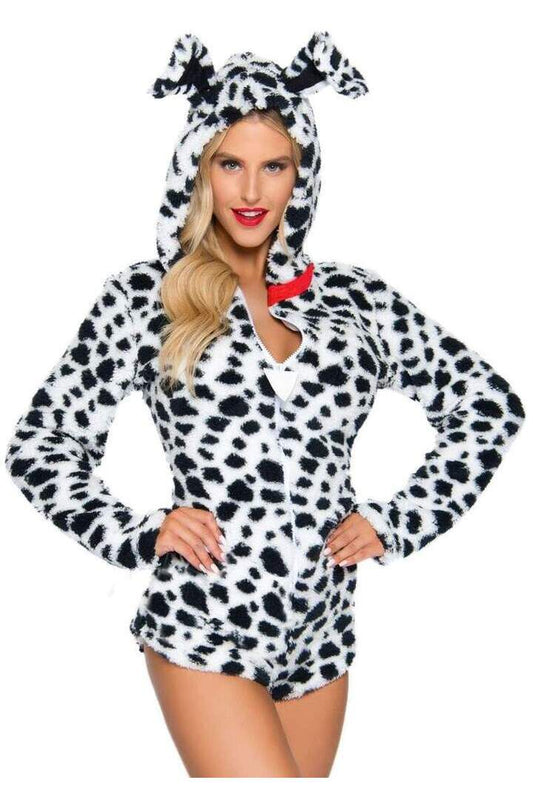 Leg Avenue Darling Dalmatian Ultra Soft Romper With Hood in Black/White