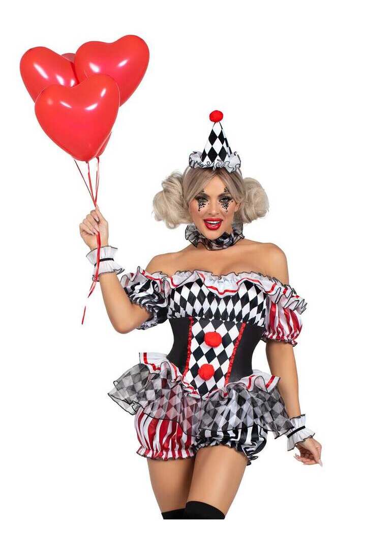 Leg Avenue Darling Harlequin Clown Costume in White/Red/Black 3