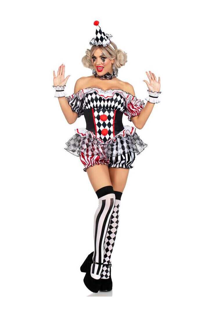 Leg Avenue Darling Harlequin Clown Costume in White/Red/Black 4