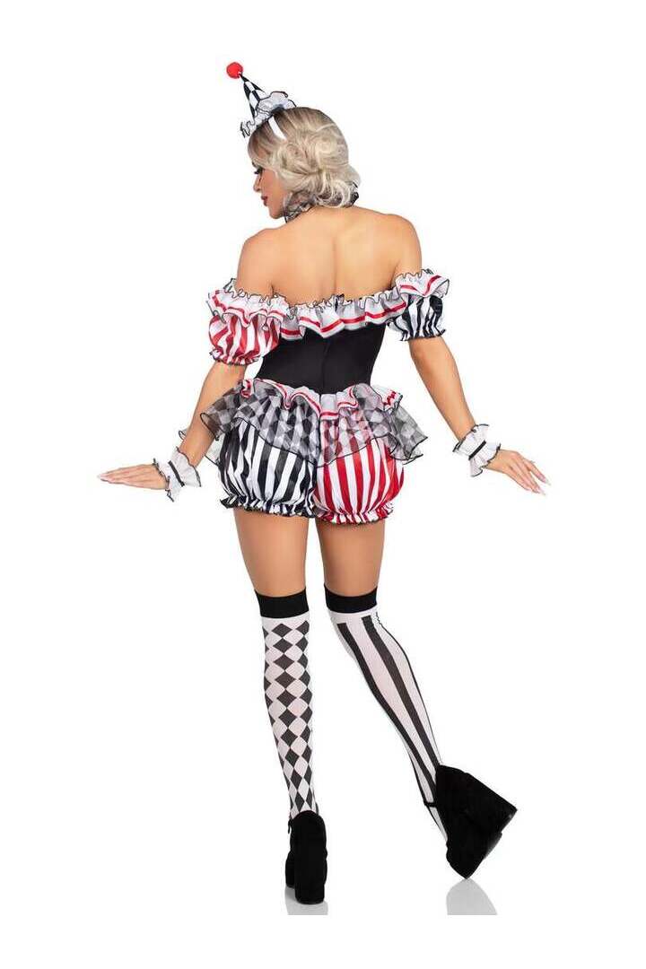 Leg Avenue Darling Harlequin Clown Costume in White/Red/Black 5