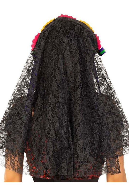 Leg Avenue Day of the Dead Flower Headpiece with Lace Veil Multicolor in One Size 1