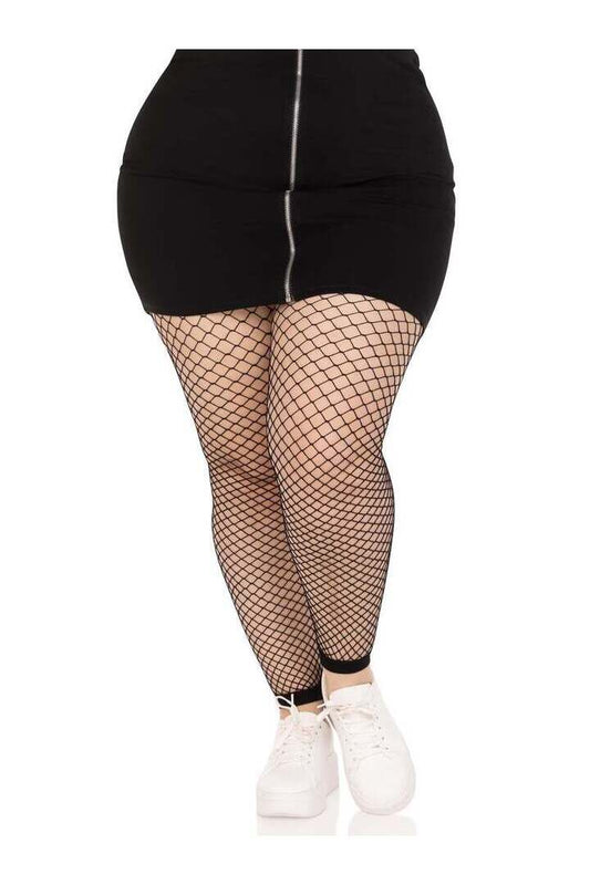 Leg Avenue Delilah Plus Fishnet Footless Tights Black in 1X/2X