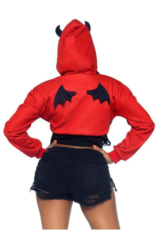 Leg Avenue Devil Cropped Hoodie With Wings in Red/Black 1