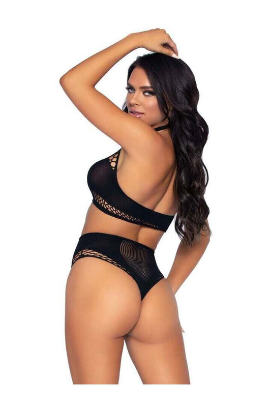 Leg Avenue Don't Stop Net Crop Top Set Black in One Size 1