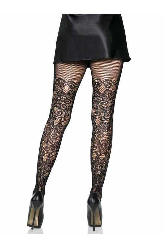Leg Avenue Drew Floral Vine Fishnet Tights Black in One Size 1