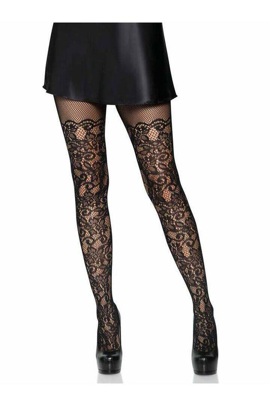 Leg Avenue Drew Floral Vine Fishnet Tights Black in One Size