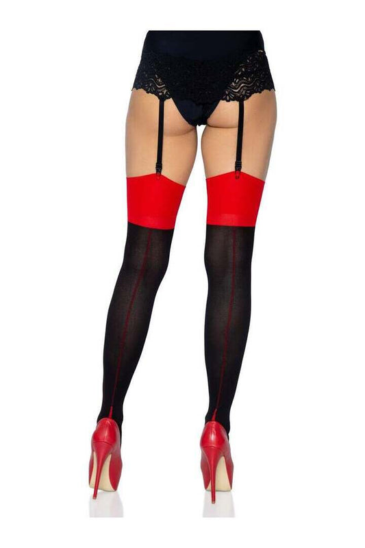 Leg Avenue Emma Contrast Cuban Heel Stockings Black/Red in One Size 1