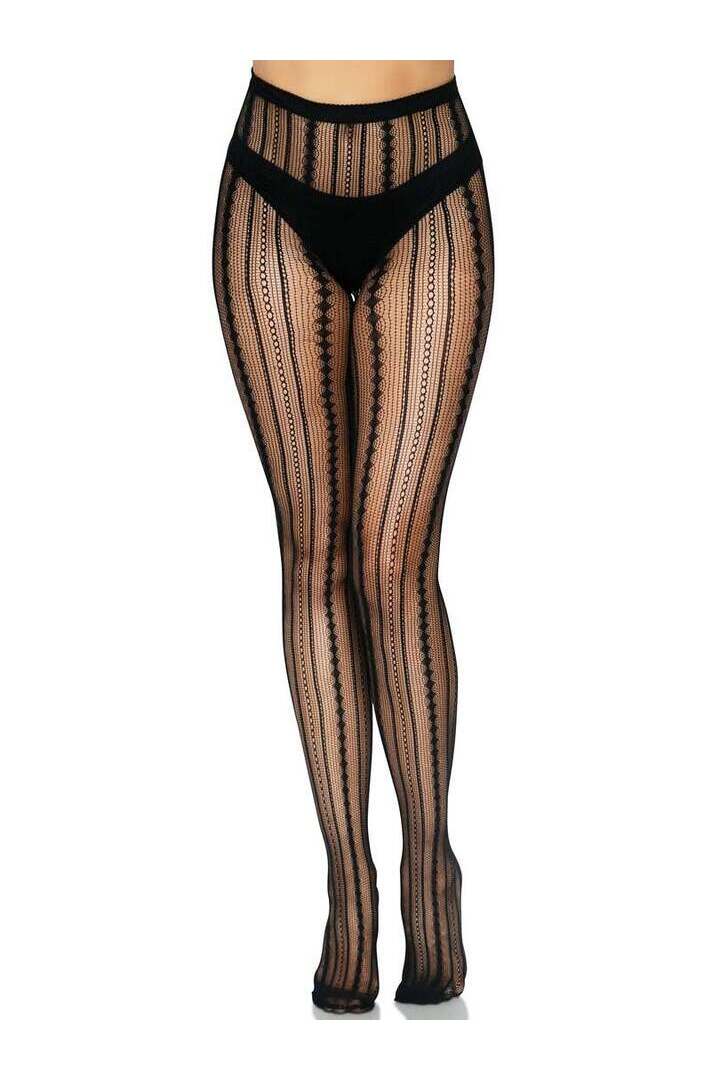 Leg Avenue Eve Vintage Pinstripe Net Tights Black in One Size 3