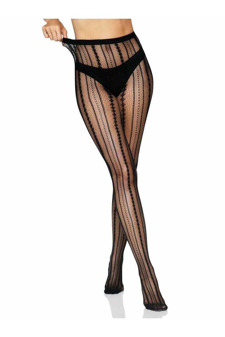 Leg Avenue Eve Vintage Pinstripe Net Tights Black in One Size 5