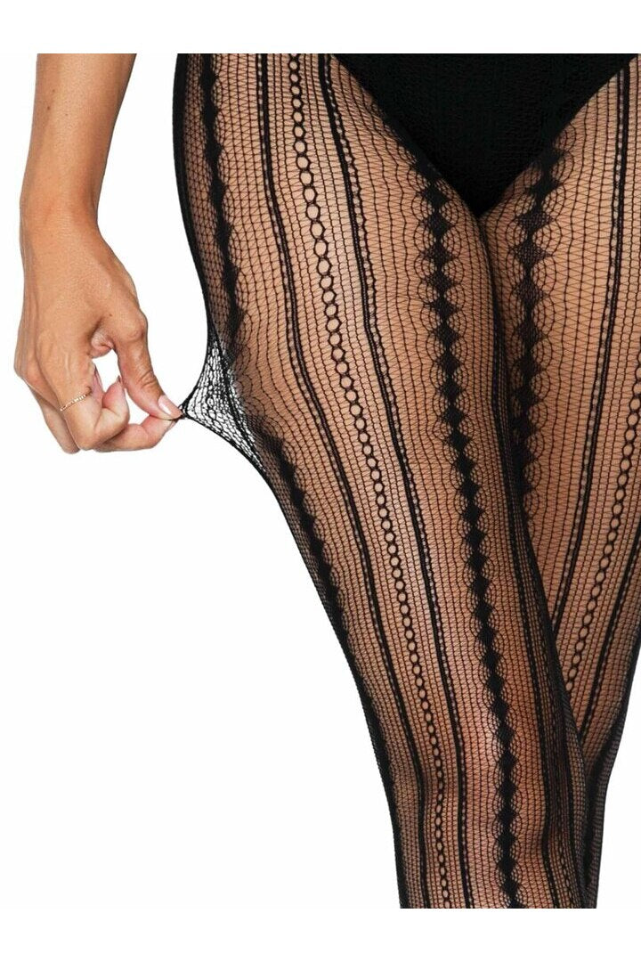 Leg Avenue Eve Vintage Pinstripe Net Tights Black in One Size 6