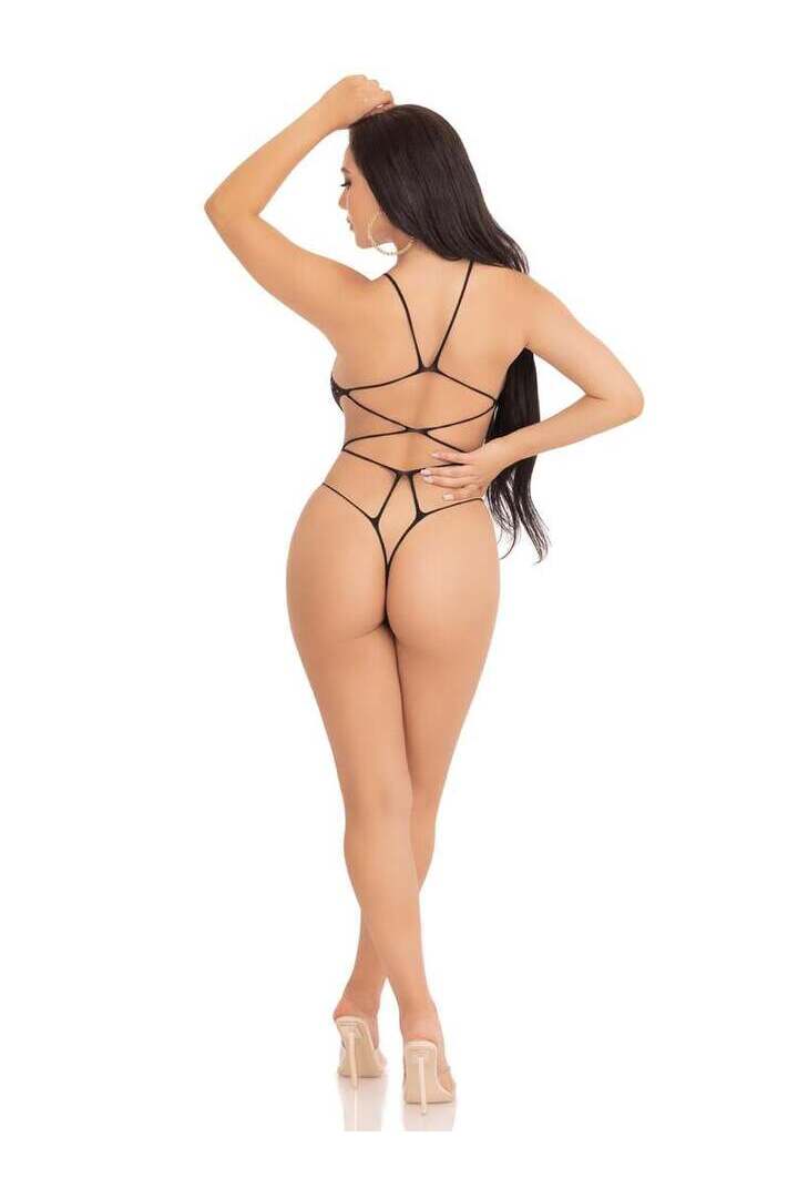 Leg Avenue Ex-Factor Lace Bodysuit Teddy Black in One Size 4