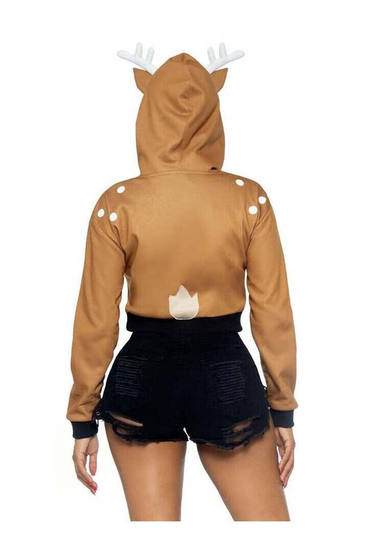 Leg Avenue Fawn Cropped Hoodie With Antler in Brown 1