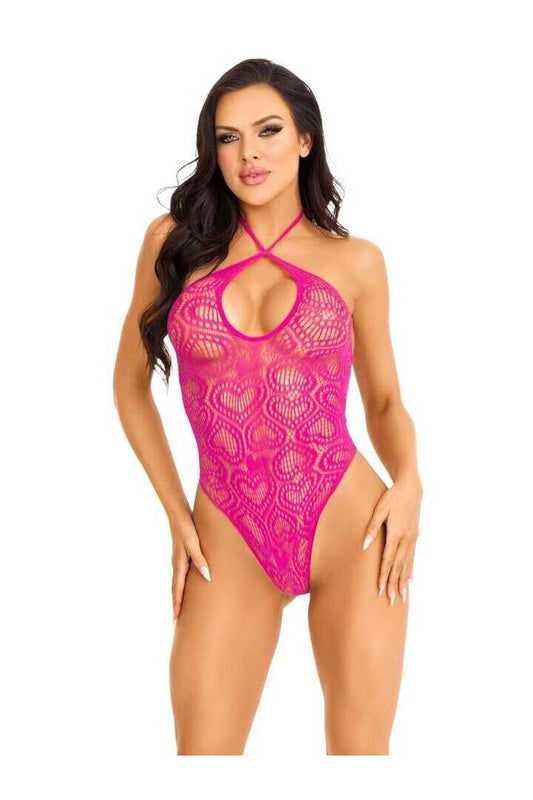 Leg Avenue Feels Like Love Heart Net Teddy in One Size