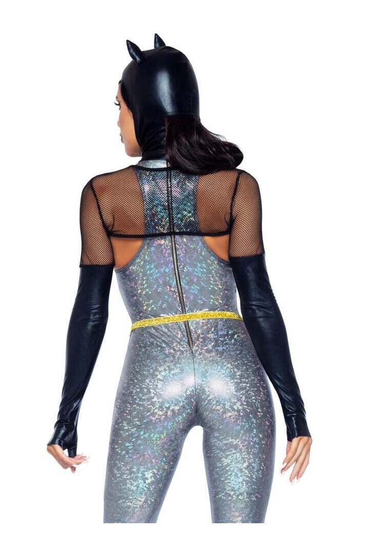 Leg Avenue Feline Felon Villain Catsuit Costume in Black/Silver 1