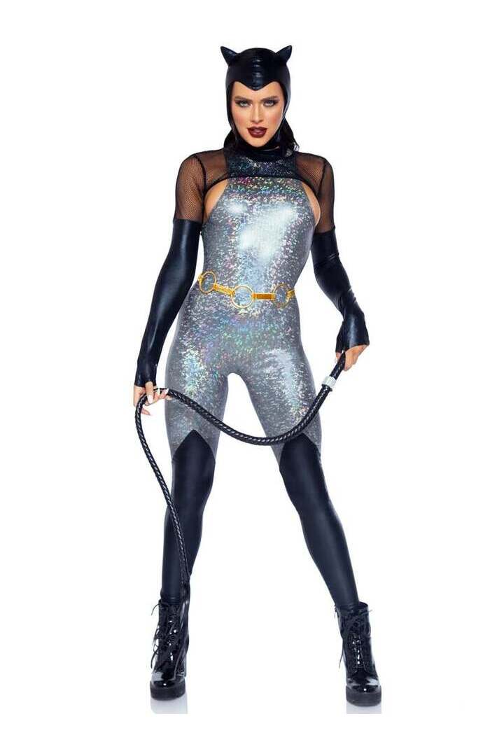 Leg Avenue Feline Felon Villain Catsuit Costume in Black/Silver 2