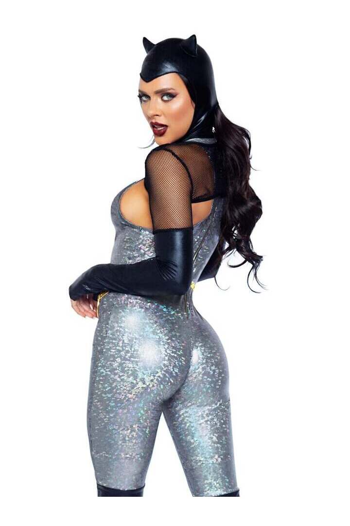 Leg Avenue Feline Felon Villain Catsuit Costume in Black/Silver 4