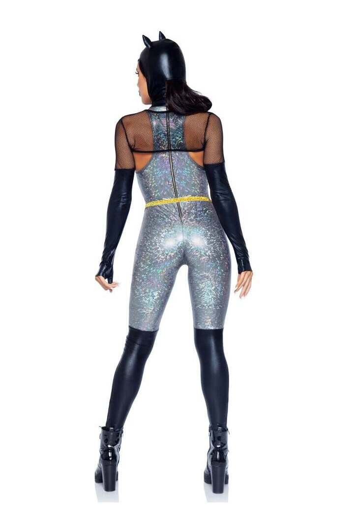 Leg Avenue Feline Felon Villain Catsuit Costume in Black/Silver 5