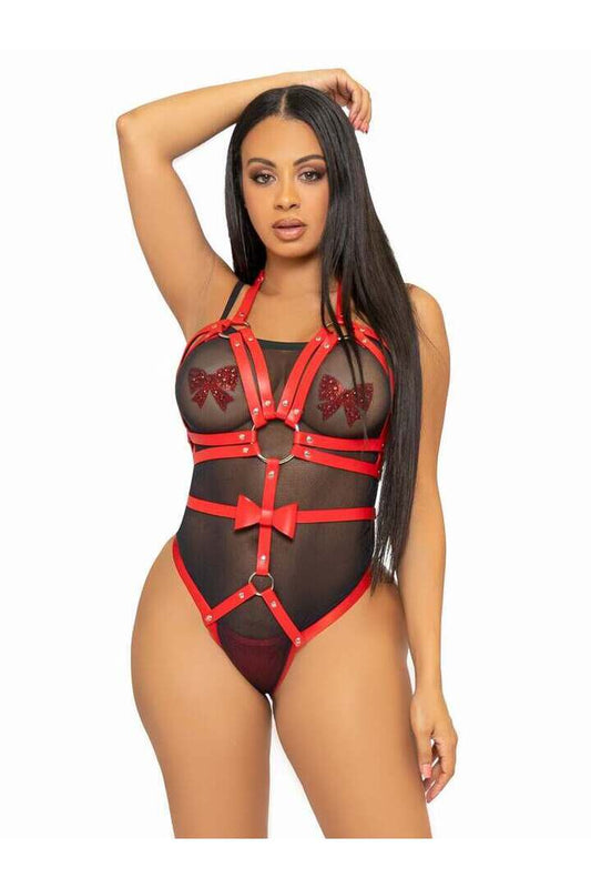 Leg Avenue Filthy Gorgeous Harness Teddy in Red 1
